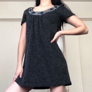Dark Grey Wool Beaded Sweater Dress
